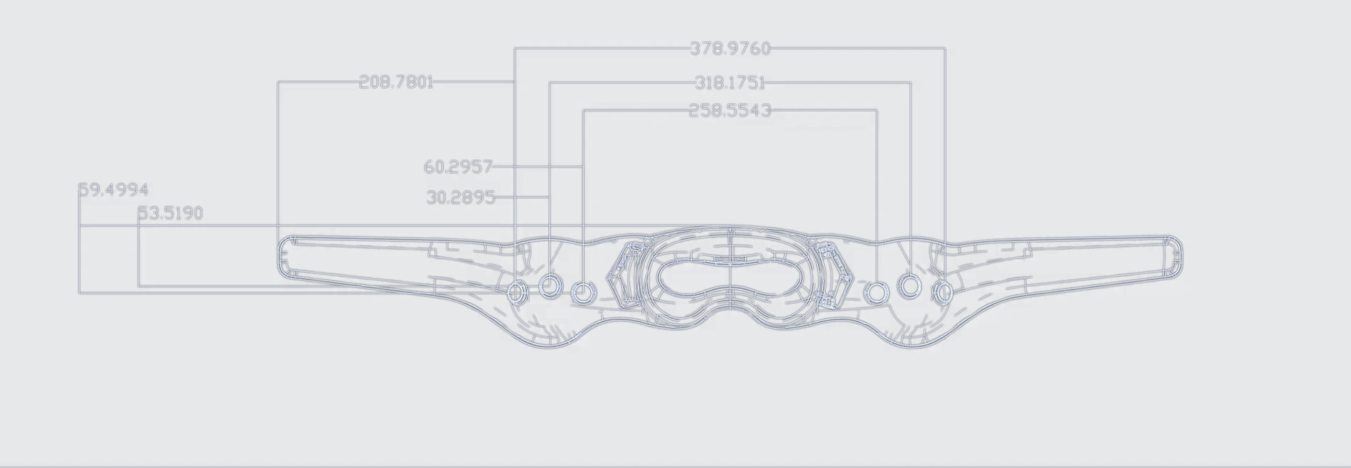 STILL — engineering schematic showing the open eye-ports and millimetre dimensions